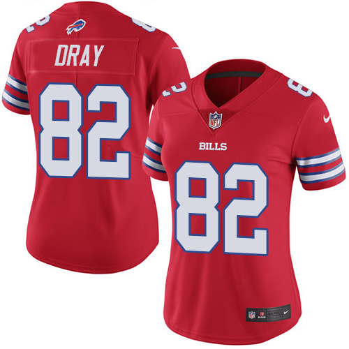 Women's Limited Jim Dray Nike Jersey Red - #82 Rush NFL Buffalo Bills